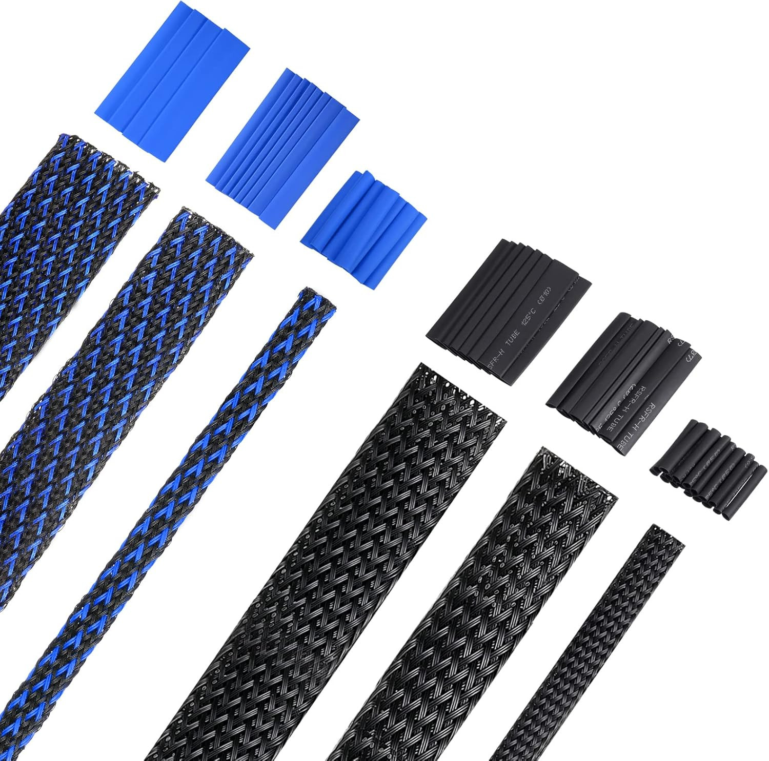 96Ft Wire Loom Braided Cable Sleeve Covers Cord Management with 127 Pcs Tube Hea