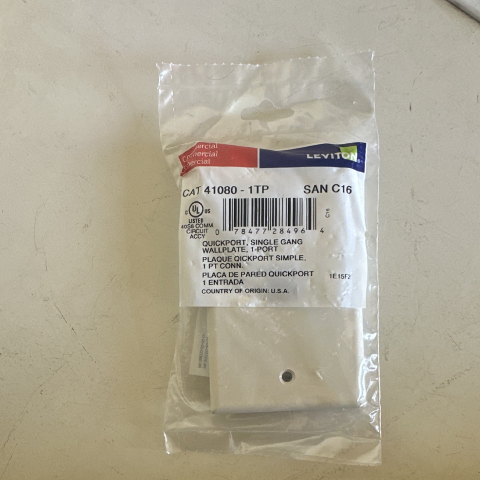 Leviton QuickPort Wall Plate Single Gang 1-Port White 41080-1TP