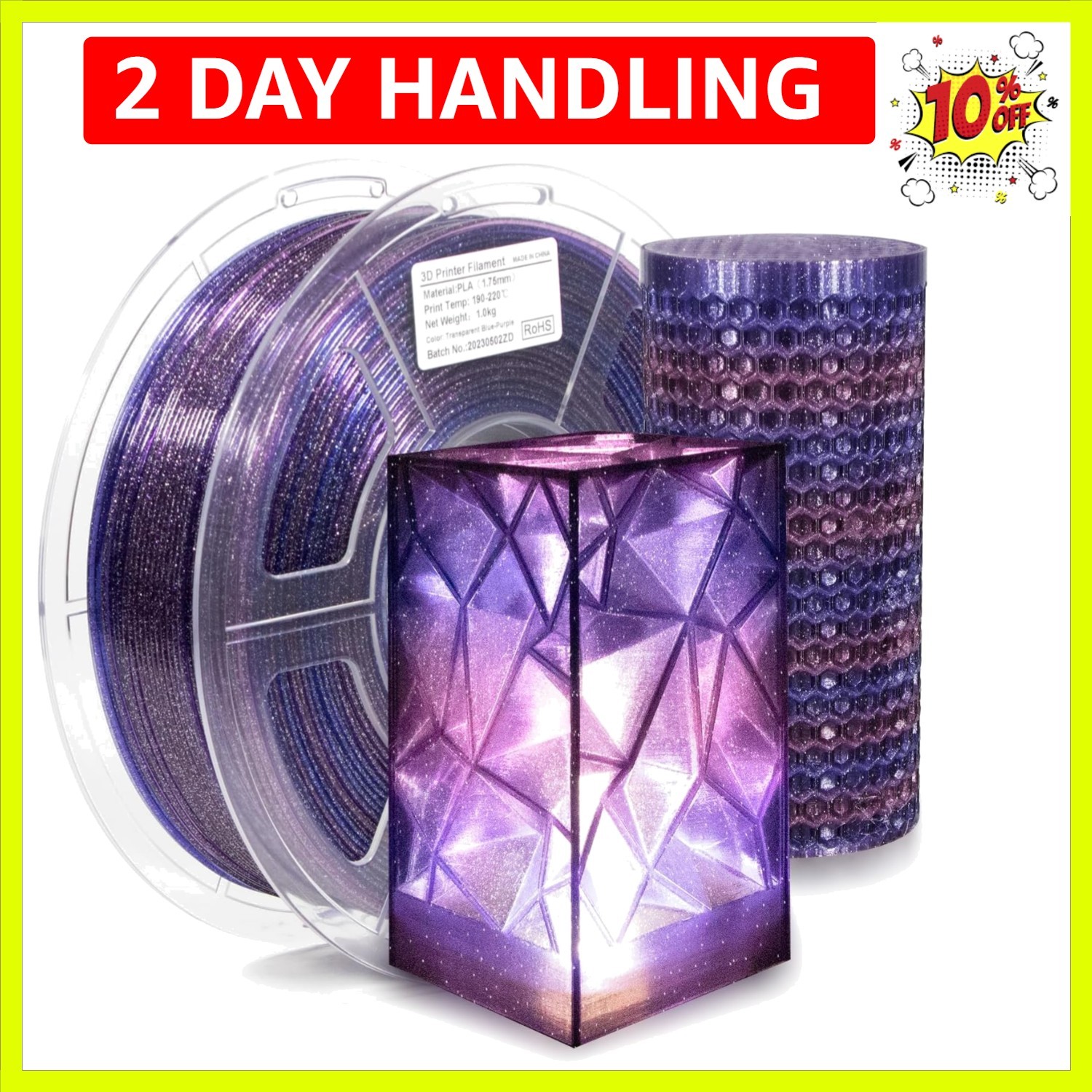 3D Printer Filament Clear PLA, Multicolor Transparent Transition Glitter Fila...