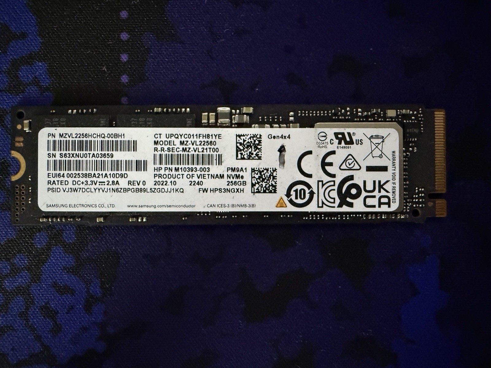 Samsung SSD 256GB PM9A1 NVMe PCIe 3.0 Gen3 x4 sSD