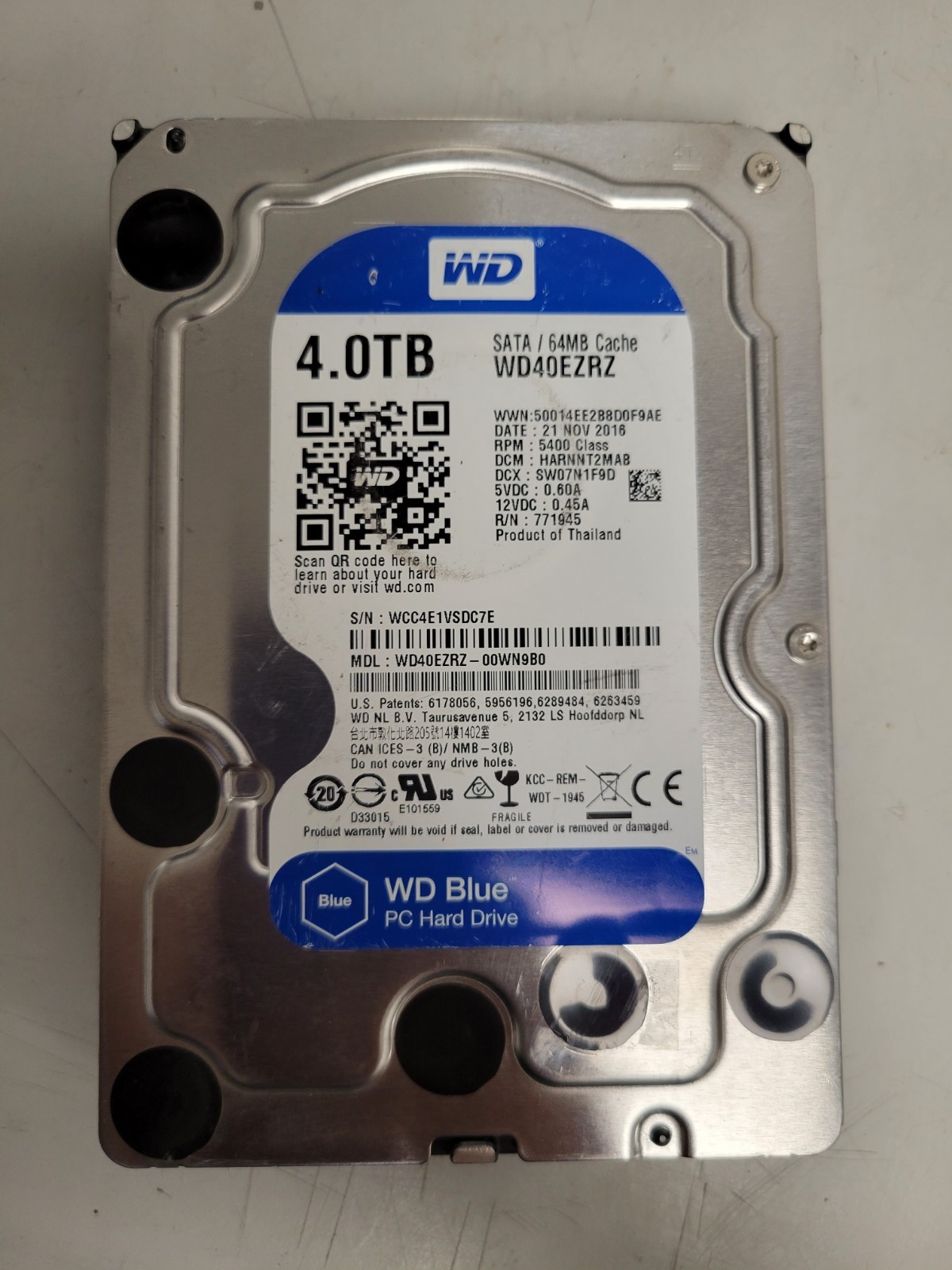 Wd blue PC Hard drive WD40EZRZ 4 TB Hard drive used tested WCC4E1VSDC7E