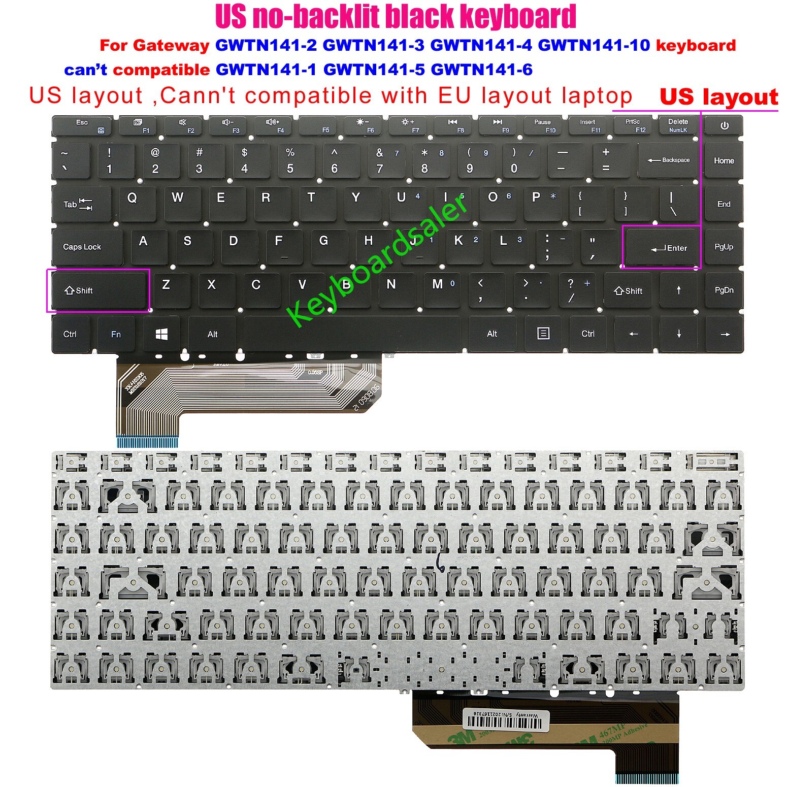 English US Keyboard For Gateway GWTN141-3BK GWTN141-3BL GWTN141-3GR GWTN141-3PR