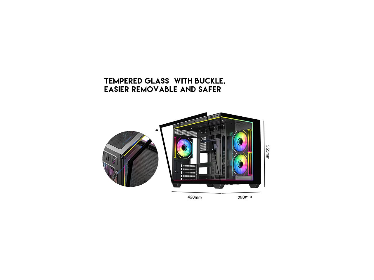 IDX4-MicroATX-ARGB Black USB3.0/ Type C Tempered Glass Micro ATX Gaming DIYPC