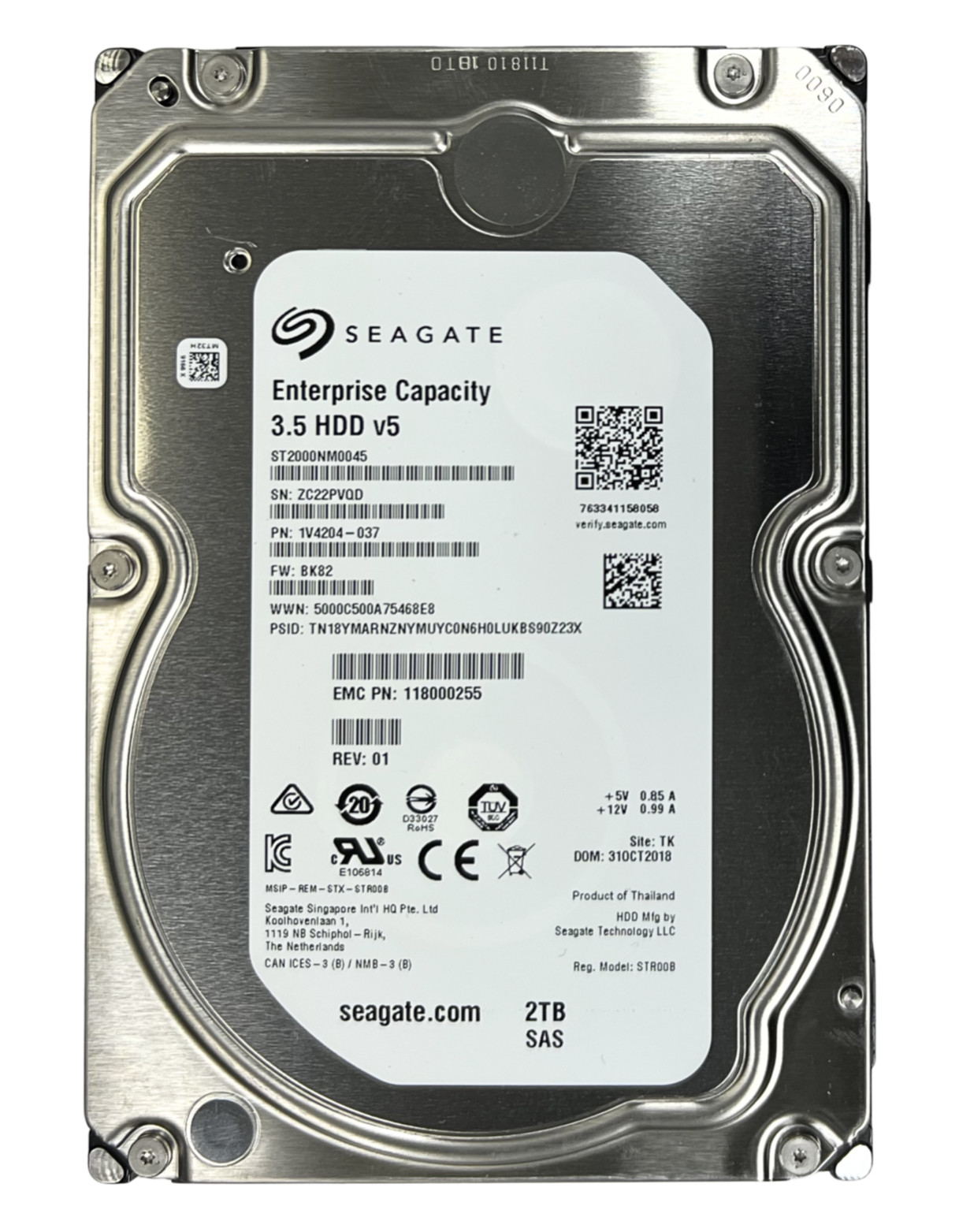 (LOT OF 2) EMC Seagate Enterprise v5 2TB HDD 3.5" 7.2K 12Gbps SAS 118000255
