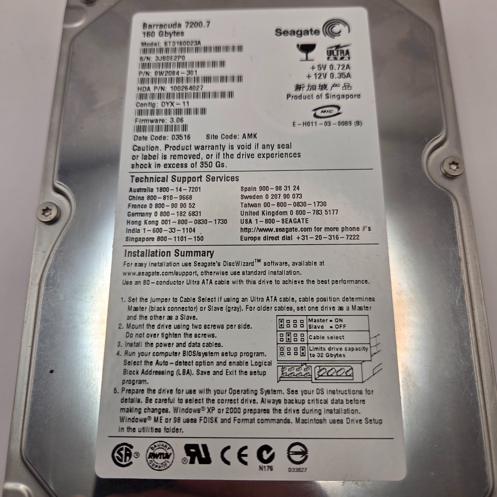 Seagate Barracuda 7200.7 ST3160023A 160GB 3.5in IDE PATA Hard Drive