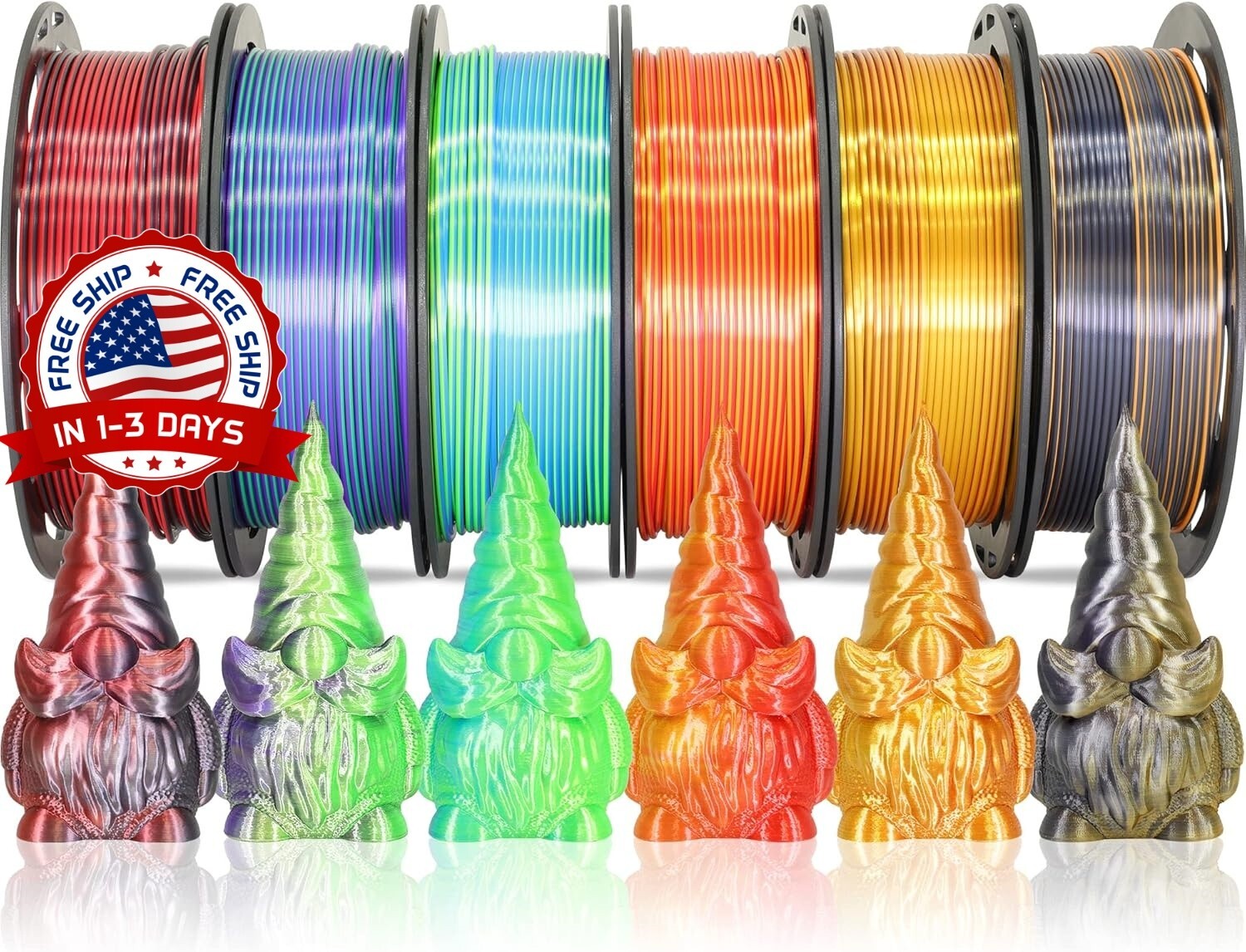 Filamento para impresora 3D de dos colores, paquete de 6, 1,75 mm, seda US NUEVO