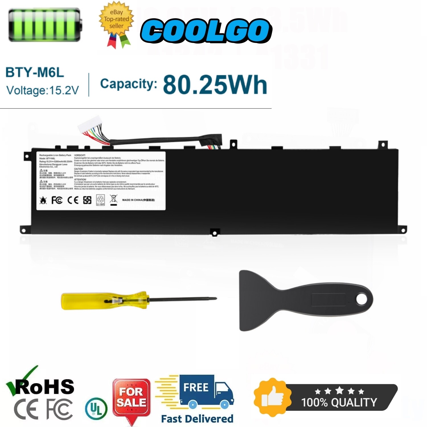 BTY-M6L Battery For MSI GS65 GS75 Stealth 8SE 8SF 8SG 8RF 9SD 9SE Creator BTY-M