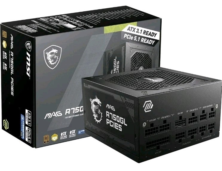 MSI MAG A750GL PCIE5 750W PSU 80+ Gold Fully Modular ATX 3.1 Ready New