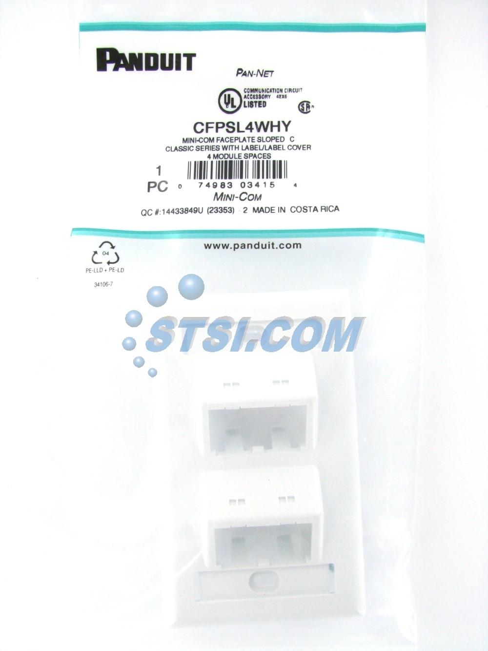 Panduit CFPSL4WHY 4-Port Mini-Com SLOPED Faceplate, Labeled Series, White ~STSI