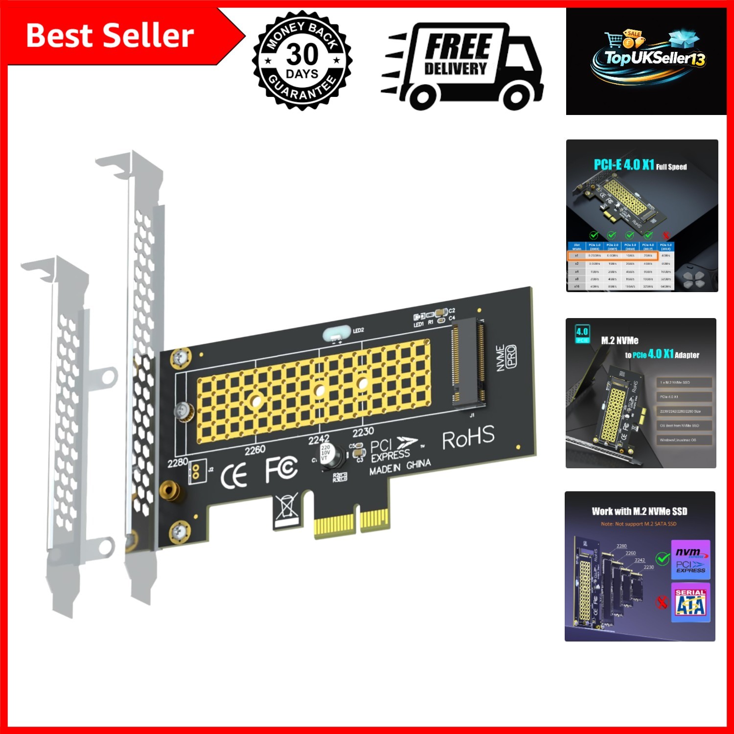 PA09-X1 M.2 NVMe to PCIe 4.0 X1 Adapter