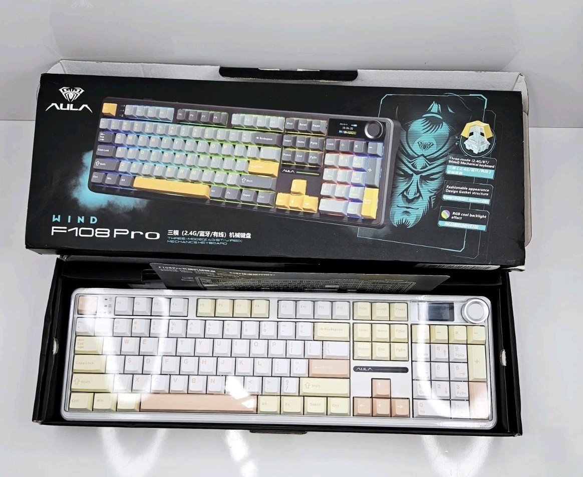 AULA Wind F108 Pro Wireless/2.4G/Wired Mechanical Keyboard White/Pink/Cream