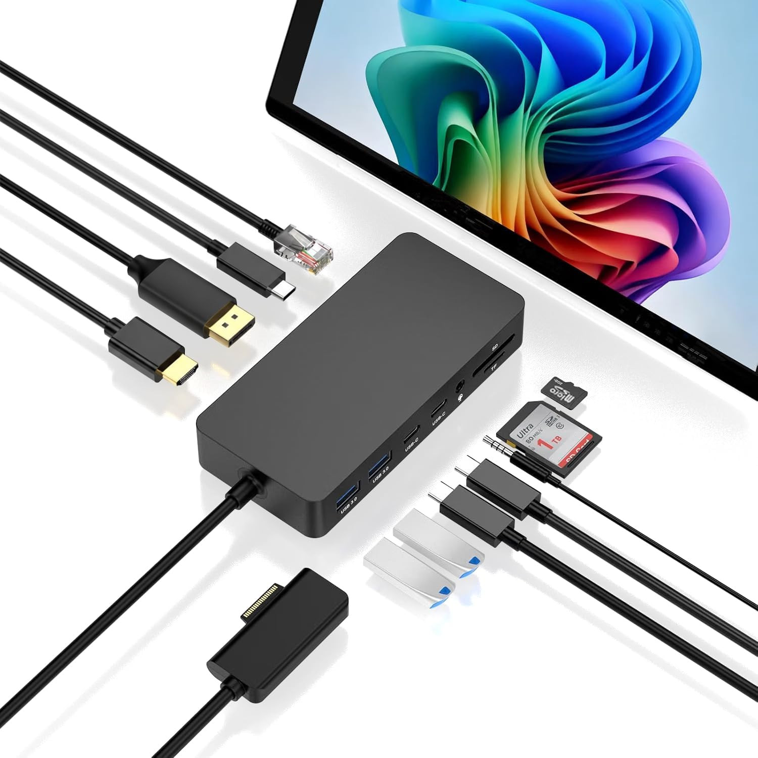 New Surface Docking Station Triple Display 4K@60Hz HDMI+USB C+DP with Power Adap
