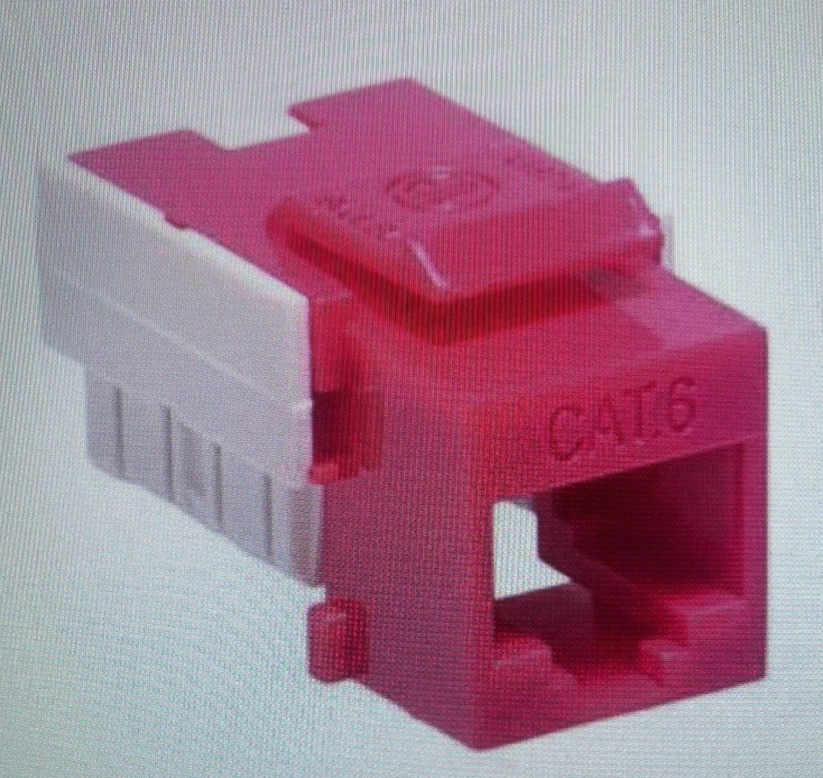 (2 PCS.) CAT6 RJ45 PUNCHDOWN KEYSTONE JACK, DUAL ROW, RED. ECORE 15-613-170RD.