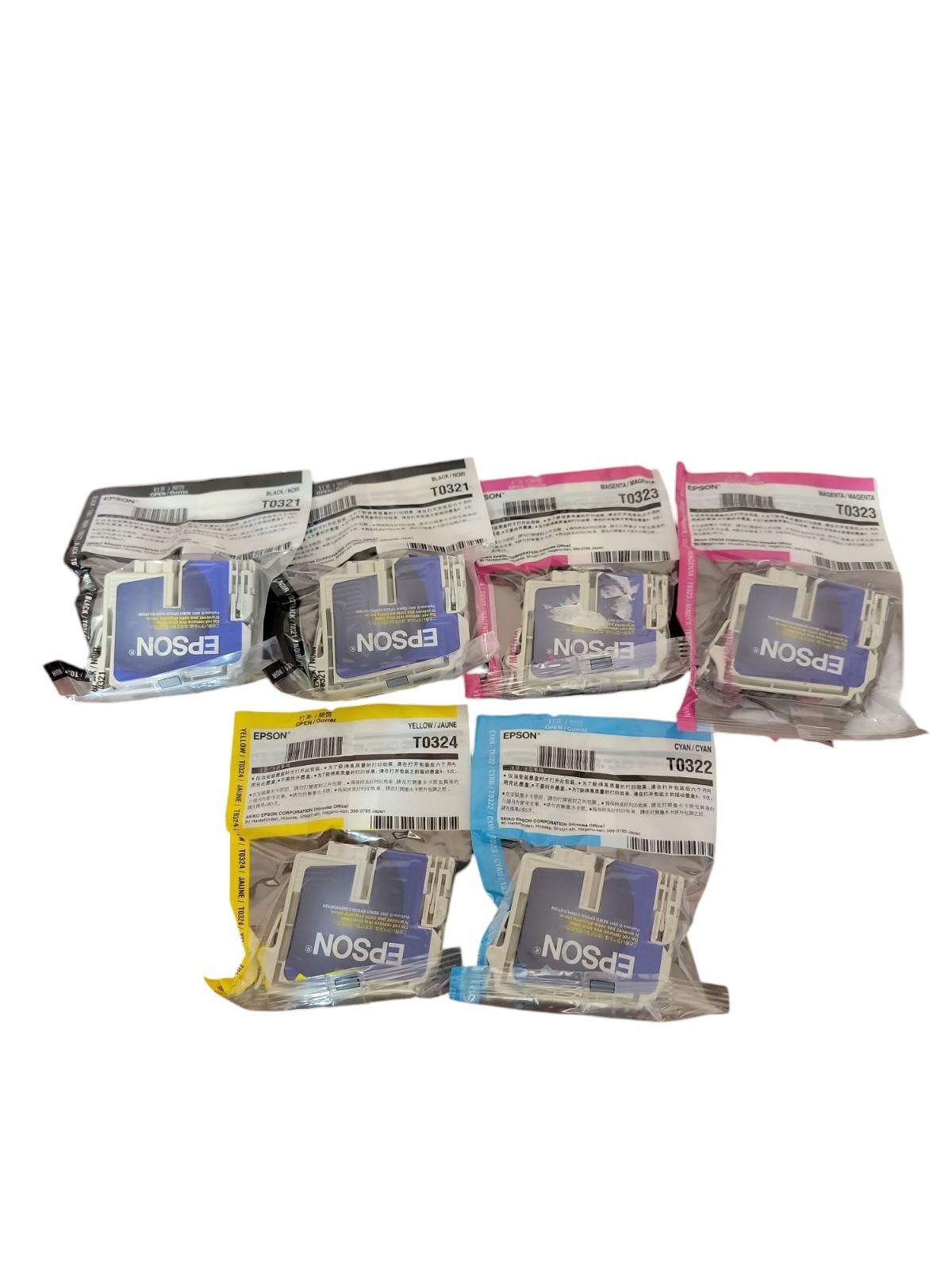 Epson Cartridges 32 Printer Lot Of 6 Colors T0324 T0322 T0323 T0321 Sealed