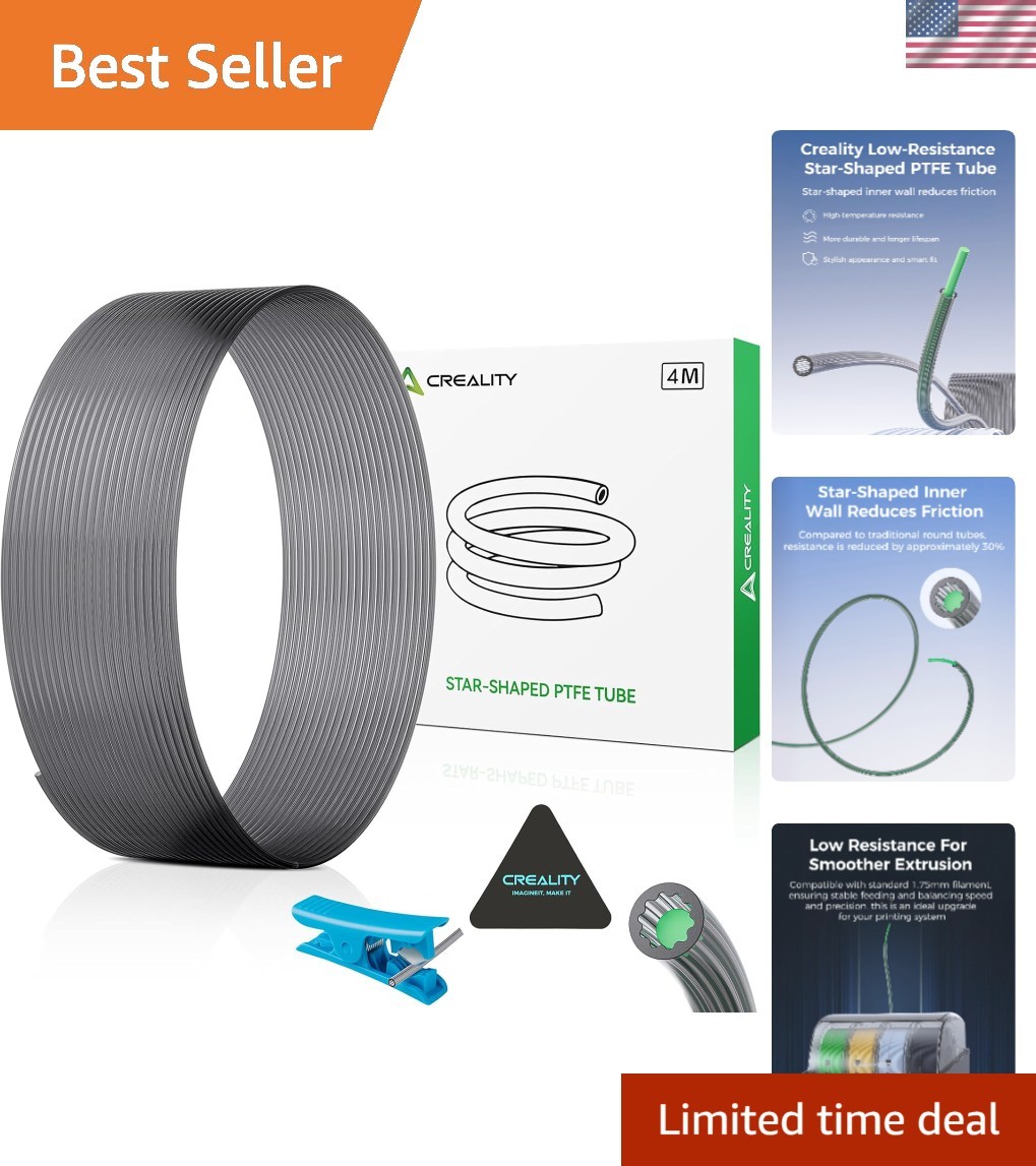 PTFE Tube 4M for 1.75mm Filament, Low-Resistance Star-Shaped Inner Channel Bo...