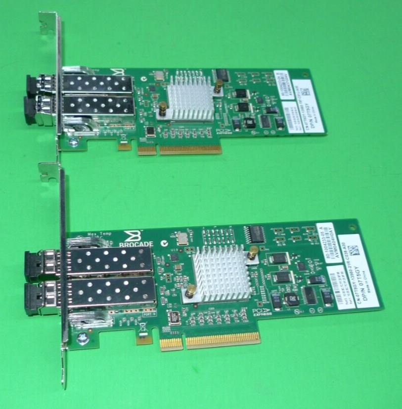 (LOT OF 2) Brocade 825 8GB Dual Port PCI-E Host Bust Adapter Card Dell 7T5GY