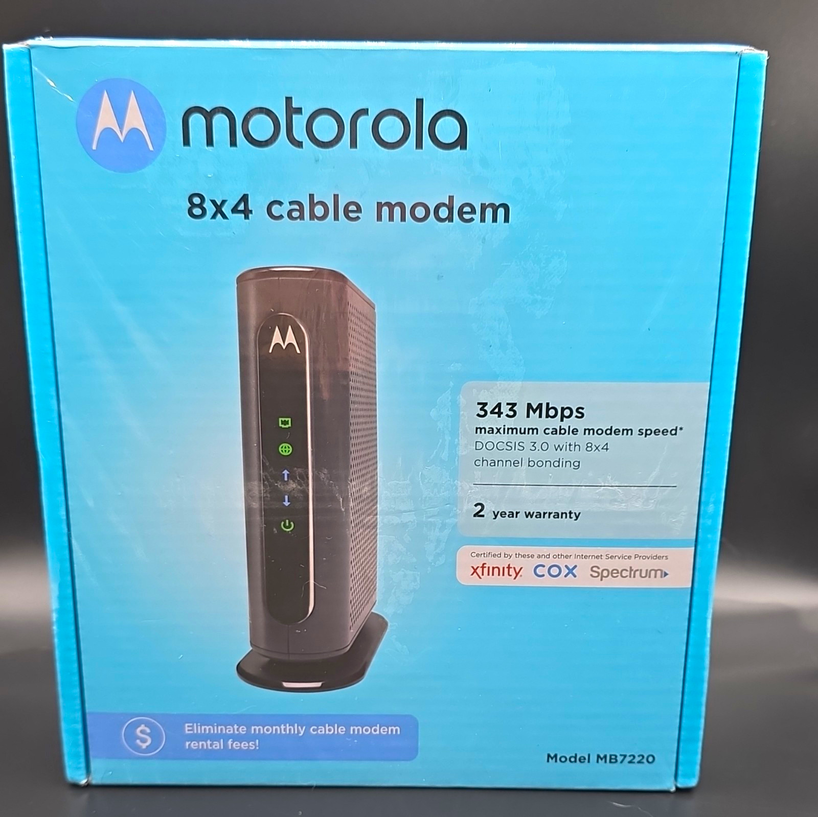 Motorola MB7220 DOCSIS 3.0 8x4 Cable Modem 343 Mbps RJ-45 Black