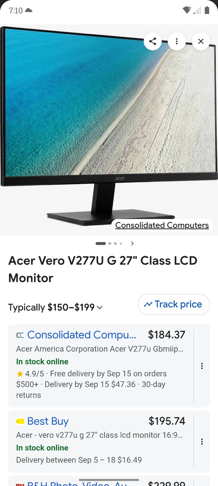 Acer Vero V277U G 27" QHD 2560x1440 LCD 75Hz 4ms HDMI DP Monitor