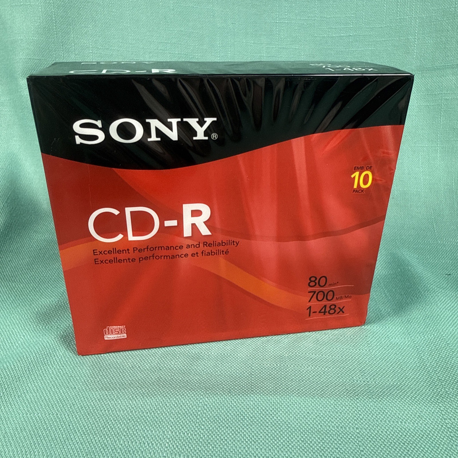 NEW SONY Blank CD-R w/ Slim Jewel Cases 10-Pack 80 min 700MB 1-48x