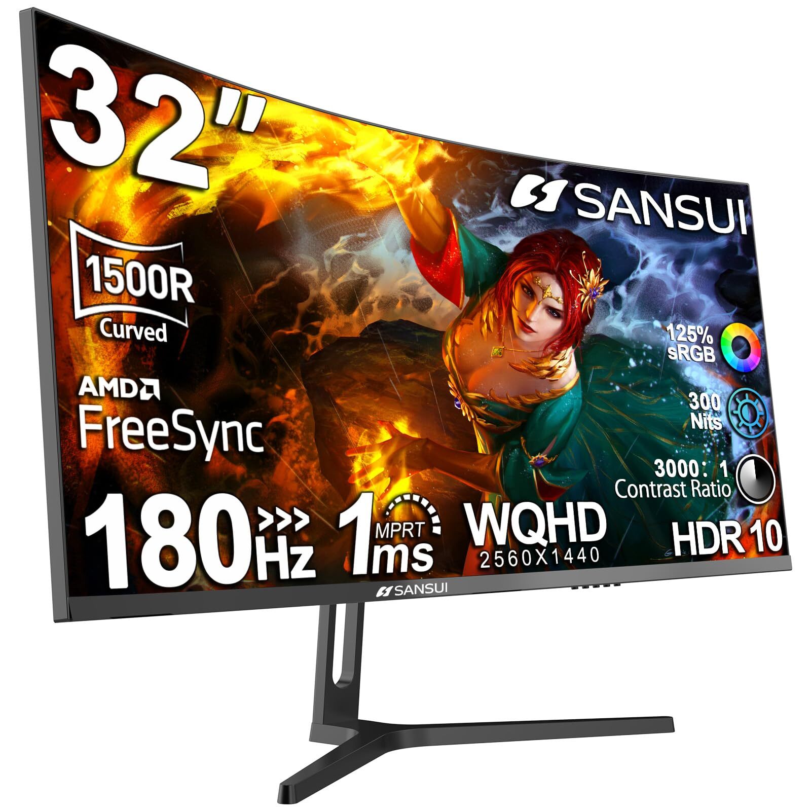 32-Inch Curved Gaming Monitor WQHD 2560 x 1440 180Hz Curved 1500R -1ms(OD), HDR