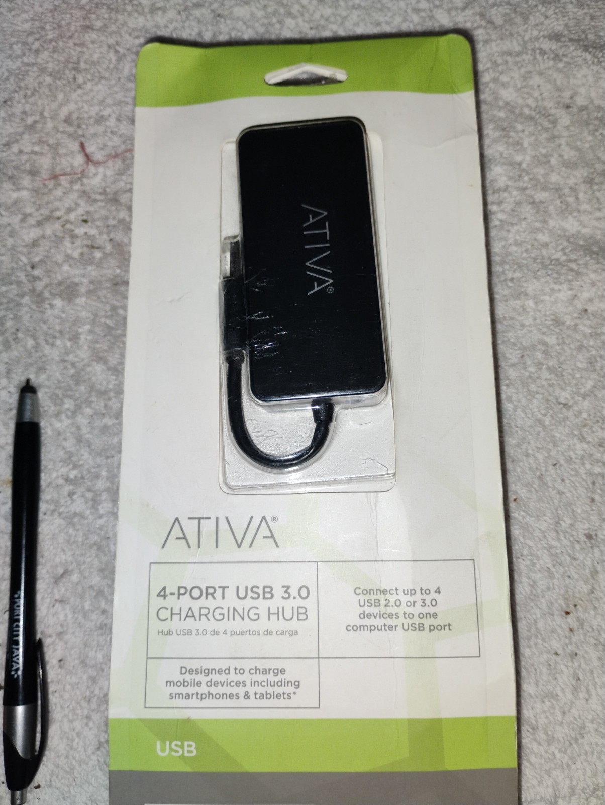 Ativa 4-Port USB 3.0 Charging Hub, Black