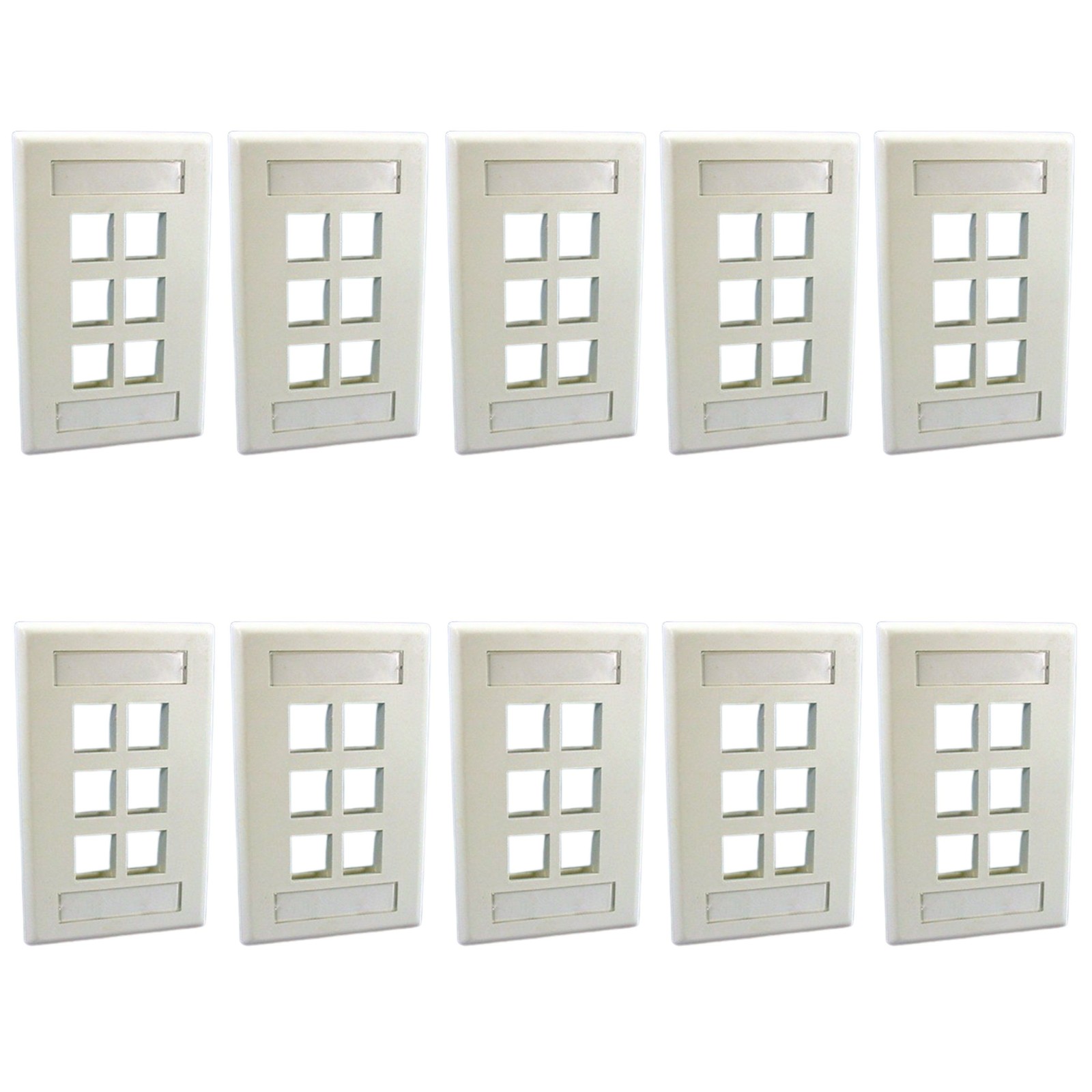 Leviton 42080-6WS White 1-Gang 6-Port Quickport Data Wallplate Covers 10-pack