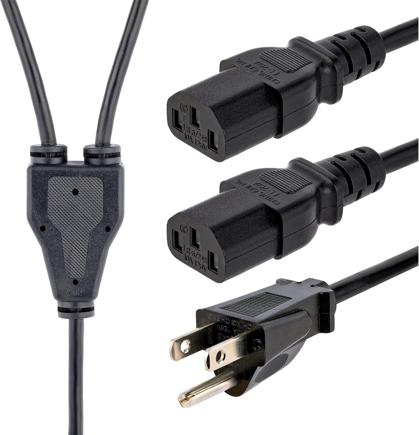 Startech PXT101Y10 10' NEMA 5-15P to 2x C13 Power Cord Y Splitter Cable - NEW