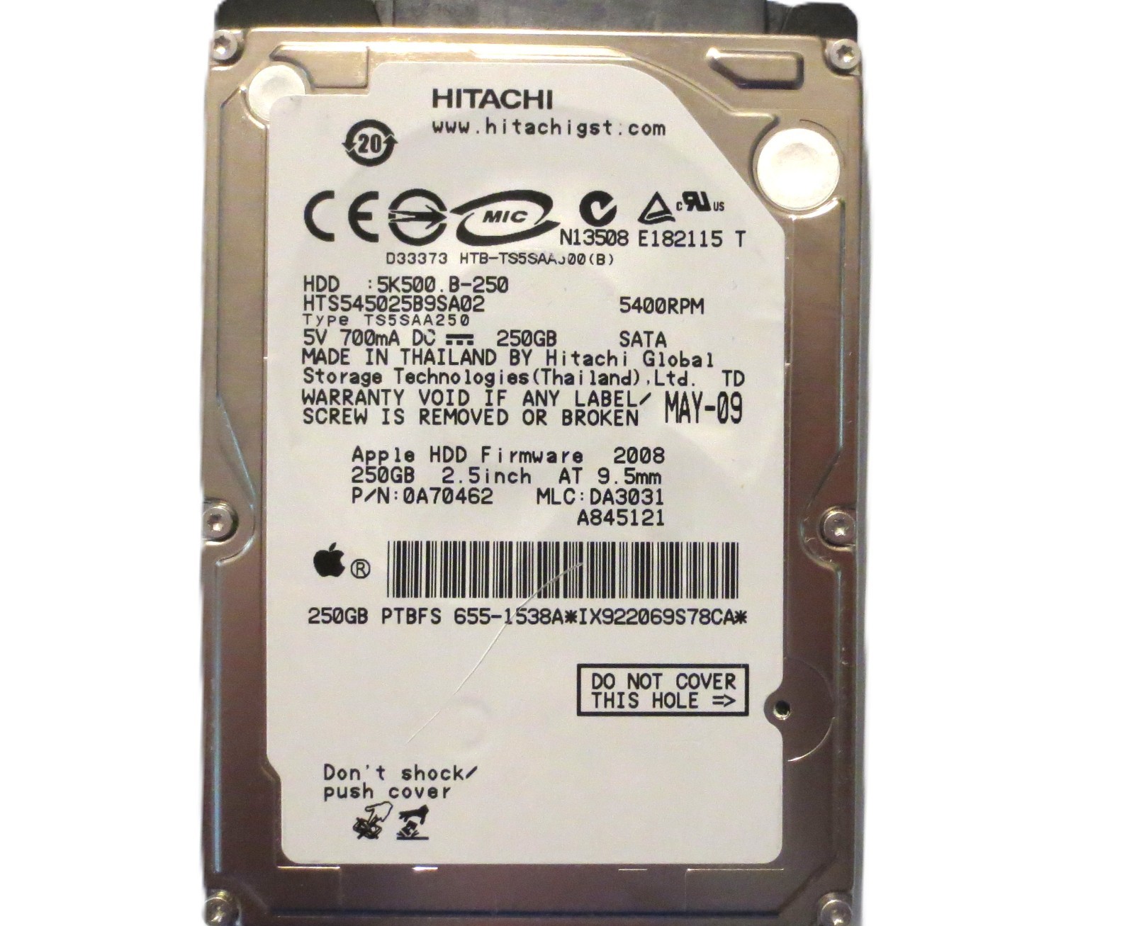 Hitachi HTS545025B9SA02 0A70462 DA3031 Thailand 2.5" 250gb Sata HDD MAY-2009