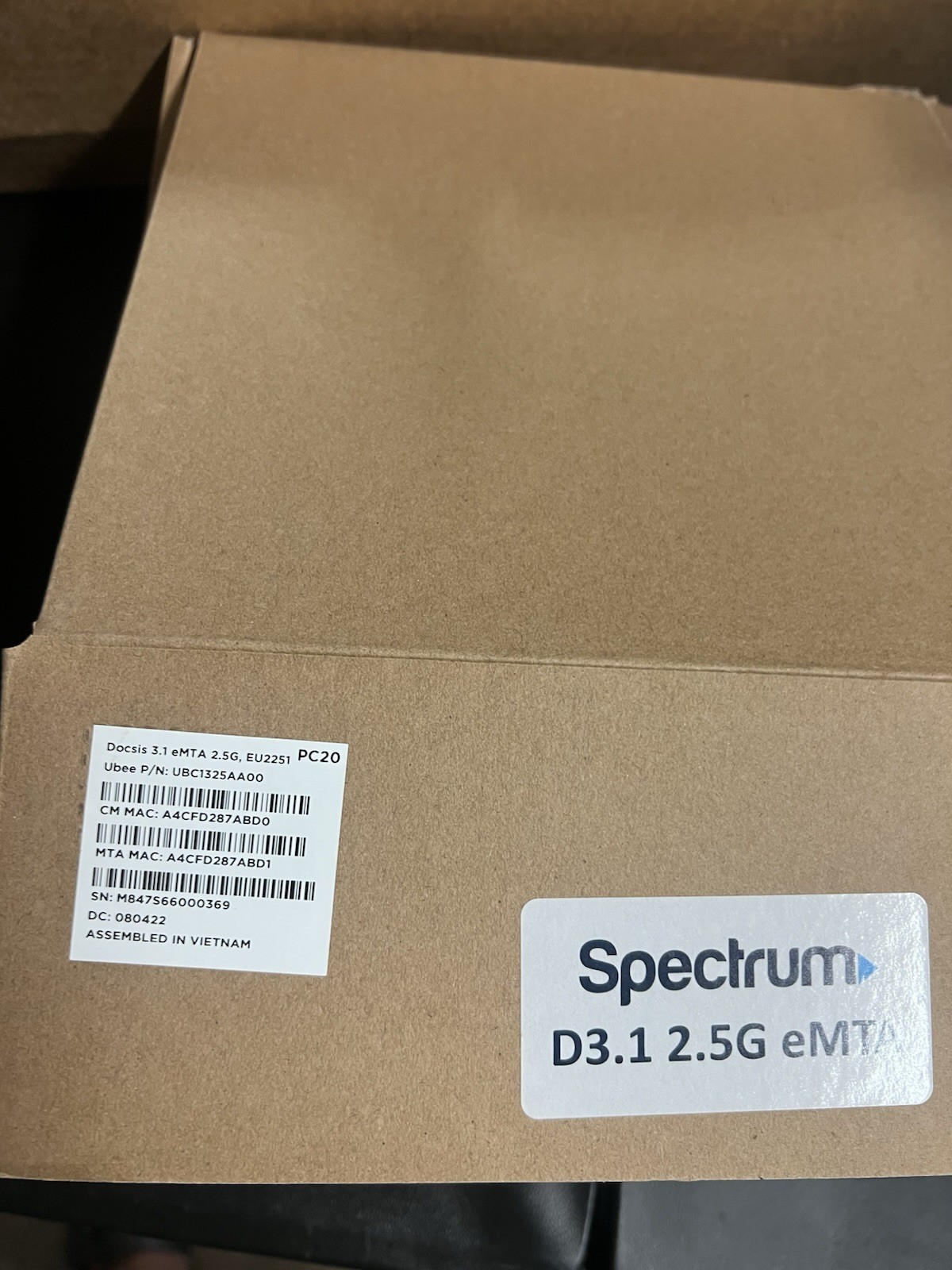 NEW Spectrum D3.1 2.5G eMTA  modem PC20 NEW condition