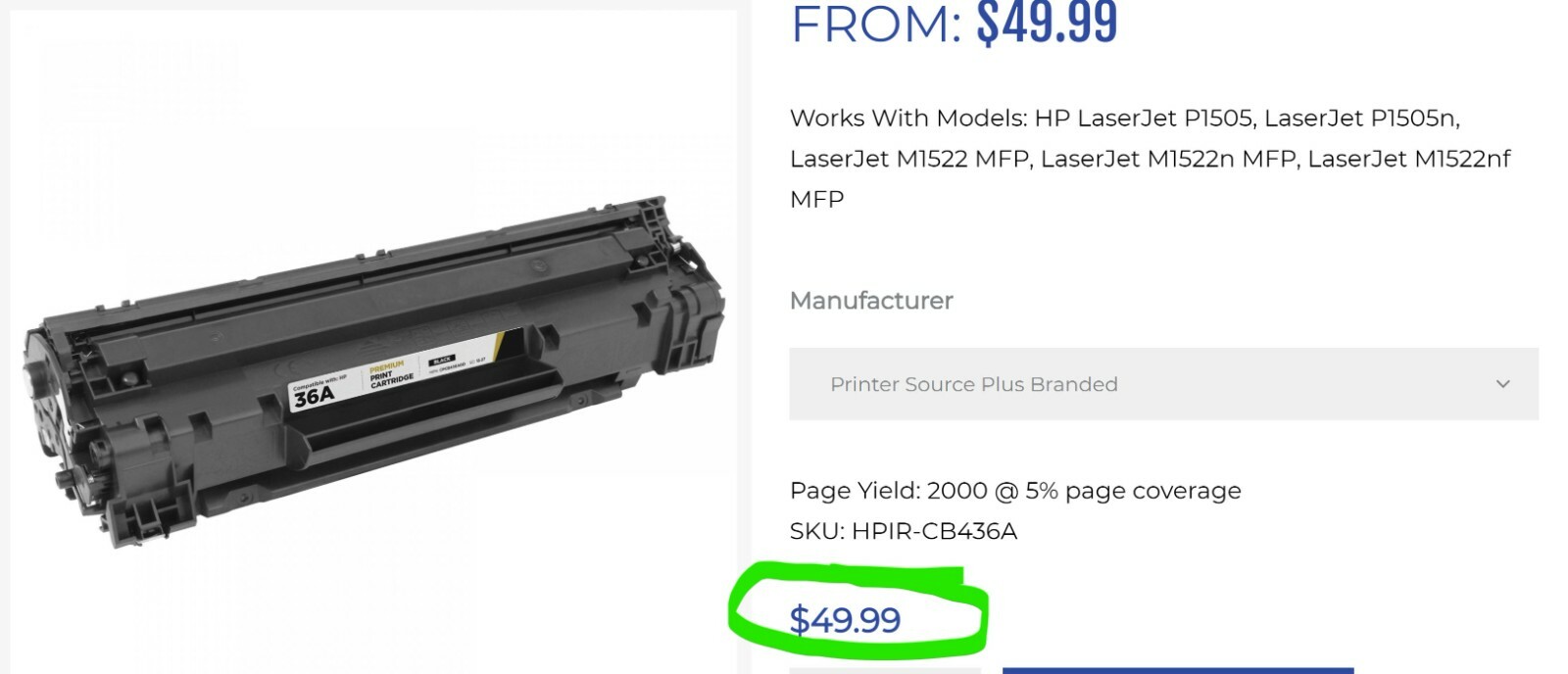CB436A 36A BLACK 2000 PAGE YIELD TONER CARTRIDGE [Z2S3]#2