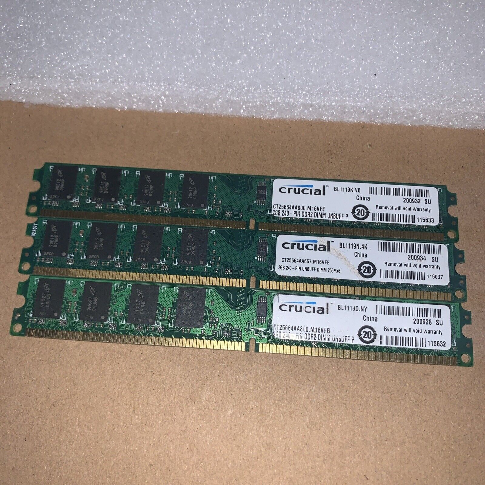 3x 2GB crucial 240-PIN UNBUFF DIMM 256Mx6 desktop memory