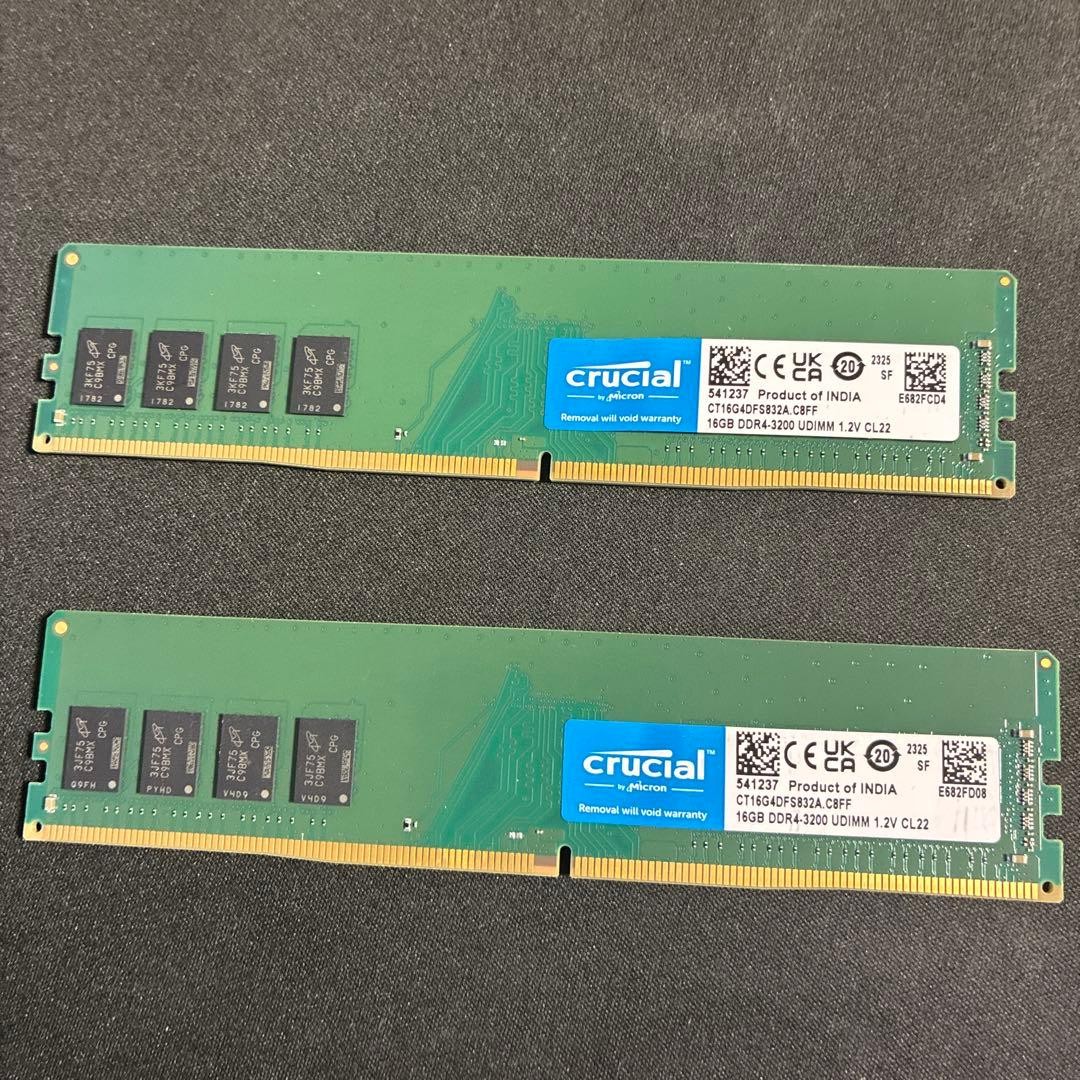 Crucial DDR4 3200 16GB x 2 RAM Memory Set Desktop PC Compatible Used