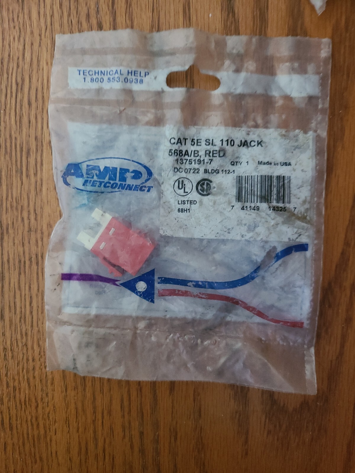 TE CONNECTIVITY AMP 1375191-7 NETCONNECT CAT5E SL 110 JACK 568A/B, RED