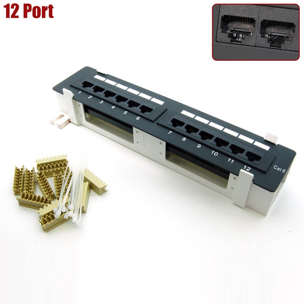 12 Port Cat6 110 Vertical Patch Panel RJ45 Network LAN Server Mounting Bracket