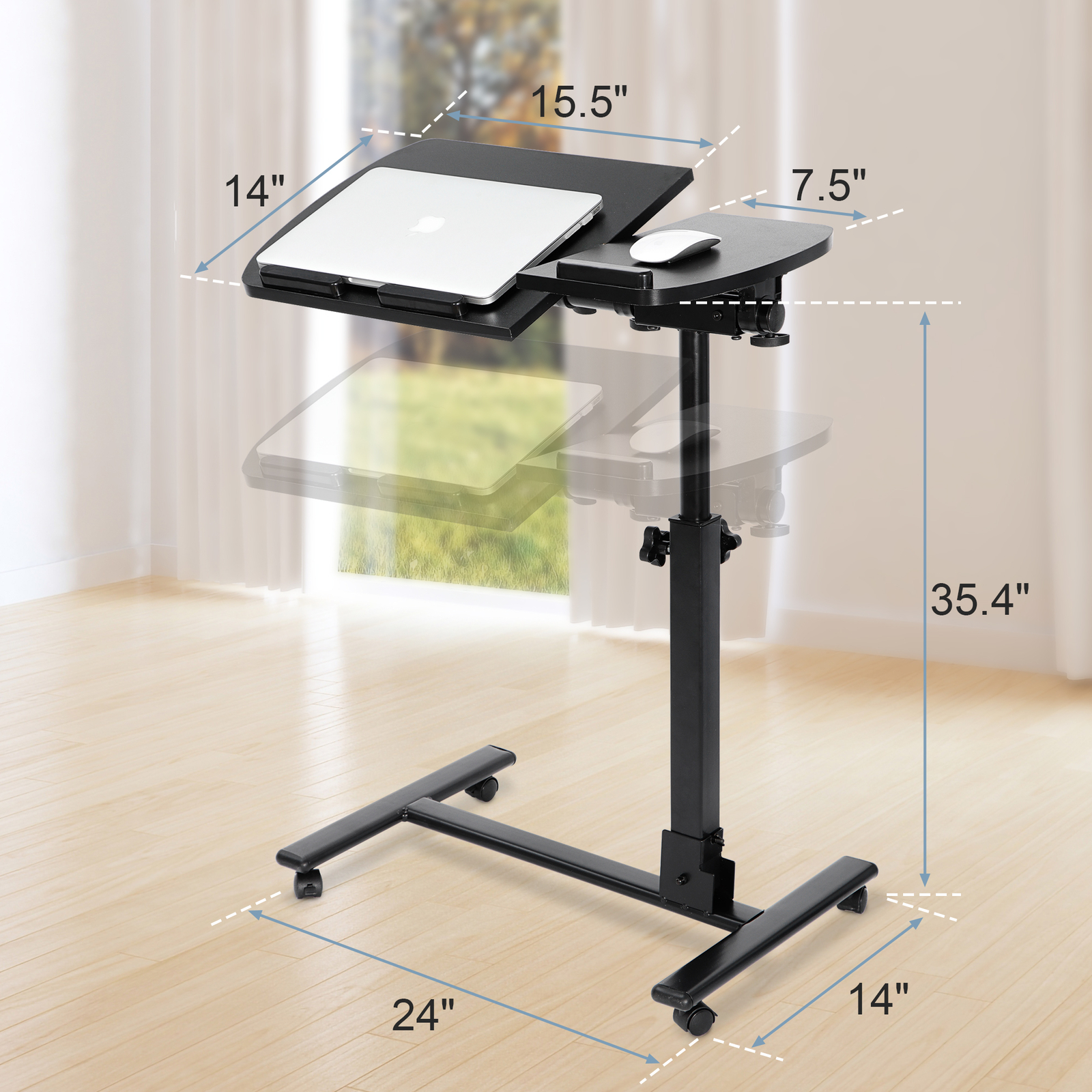 Adjustable Mobile Rolling Height Angle Laptop Sofa Desk Overbed Table Stand