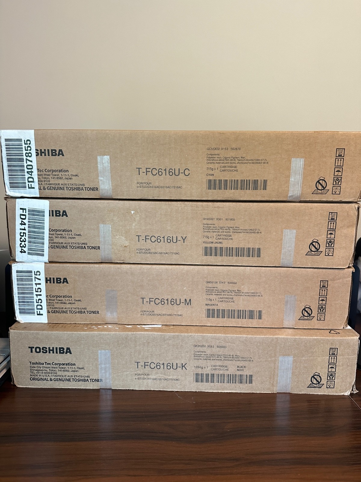 Genuine Toshiba T-FC616U CMYK Set T-FC616U-K T-FC616U-C T-FC616U-M T-FC616U-Y