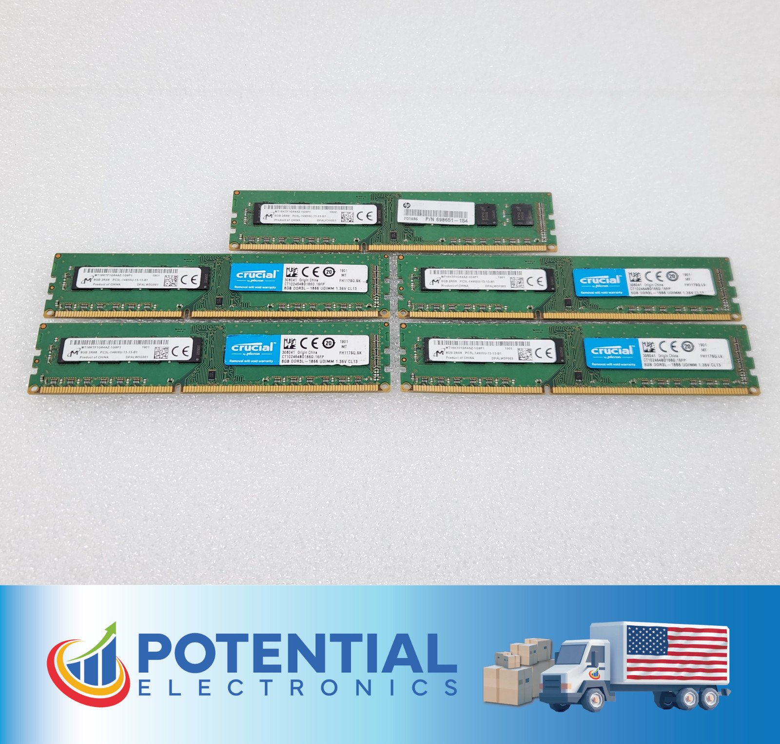LOT OF 5 Micron MT16KTF1G64AZ-1G9 40GB (5x8GB) 2Rx8 PC3L-14900U Desktop Memory