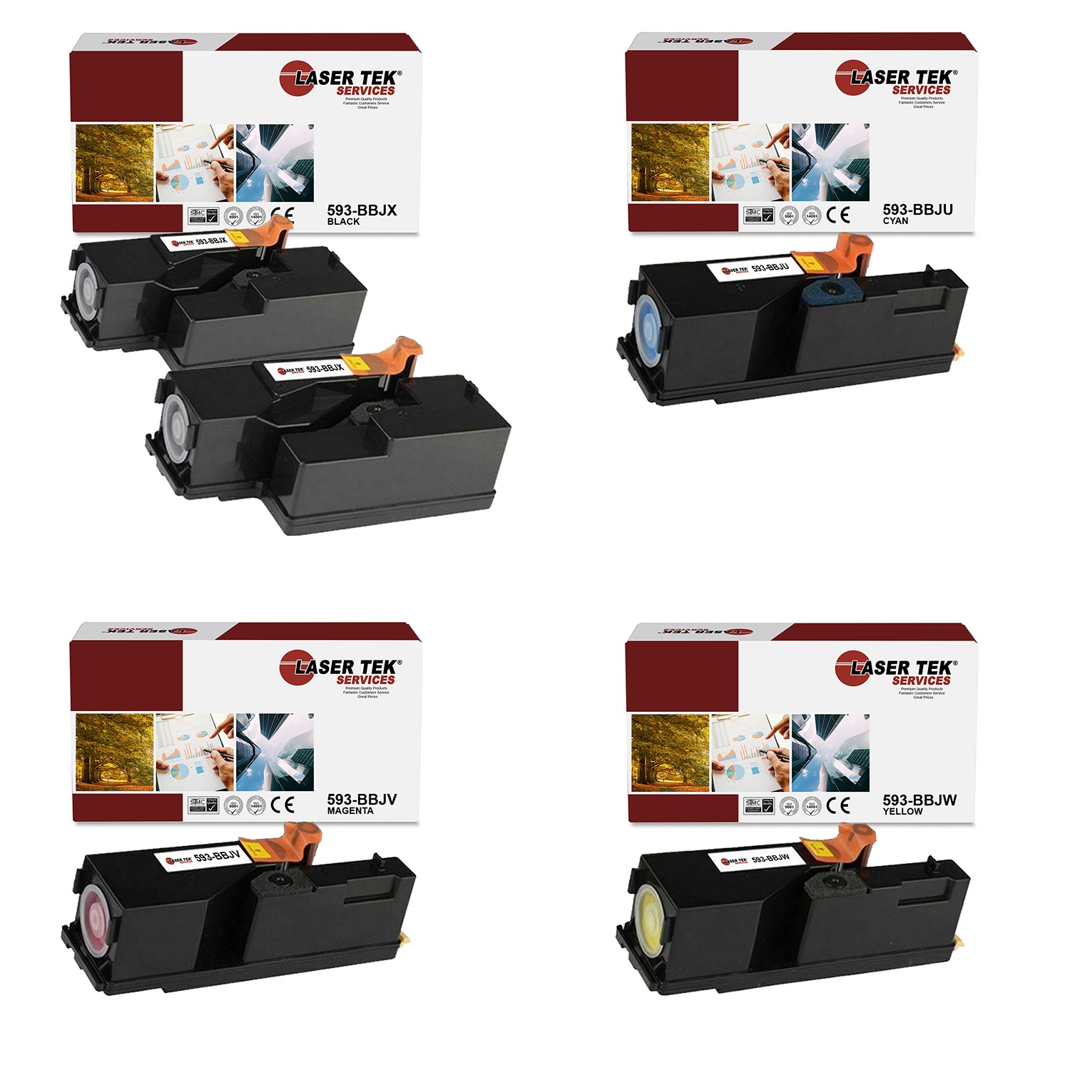 5Pk LTS E525 B C M Y Compatible for Dell Multi-Function E525w Toner Cartridge
