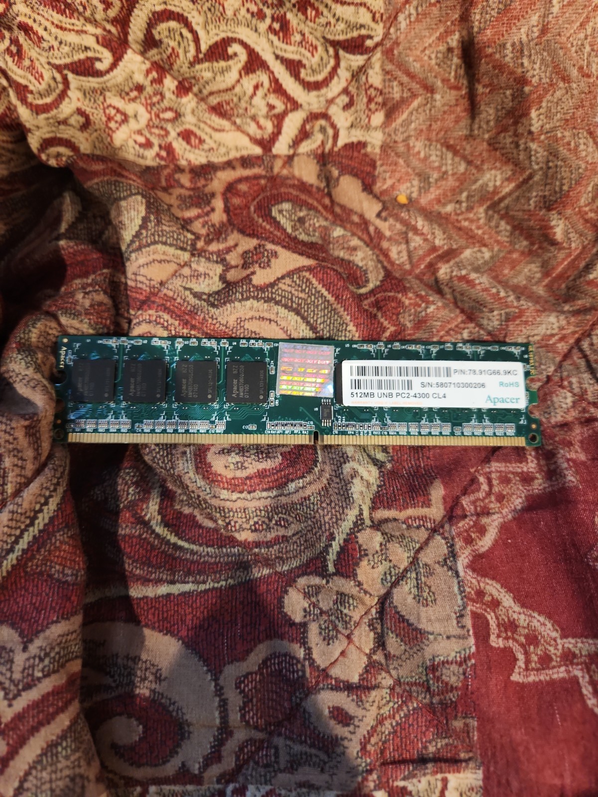 Apacer Memory 512mb unb pc2-4300 cl4, 78.91g66.9kc