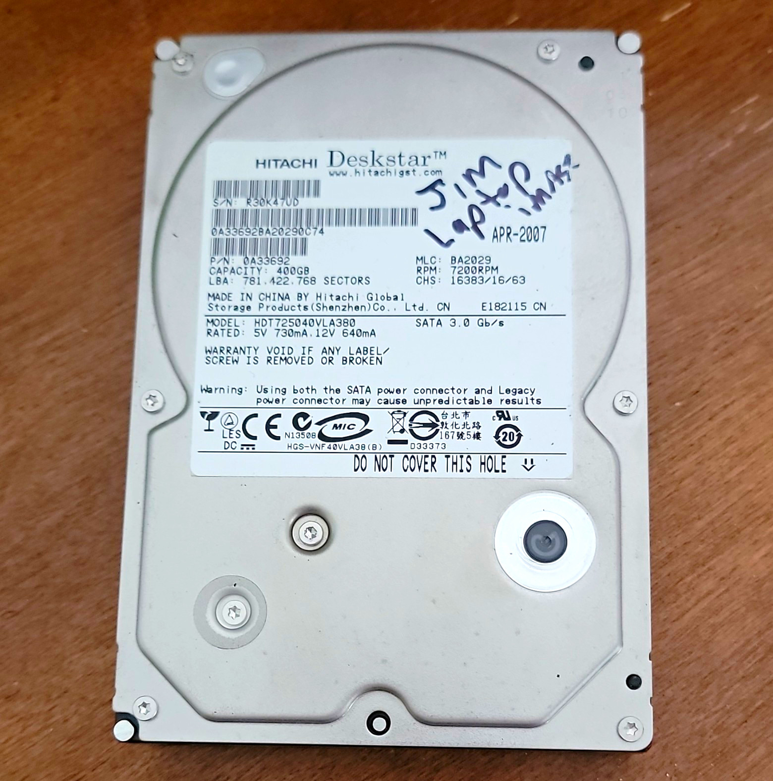 Hitachi Deskstar HDT725040VLA380 400GB 3.5" SATA I 7200RPM 16MB HDD