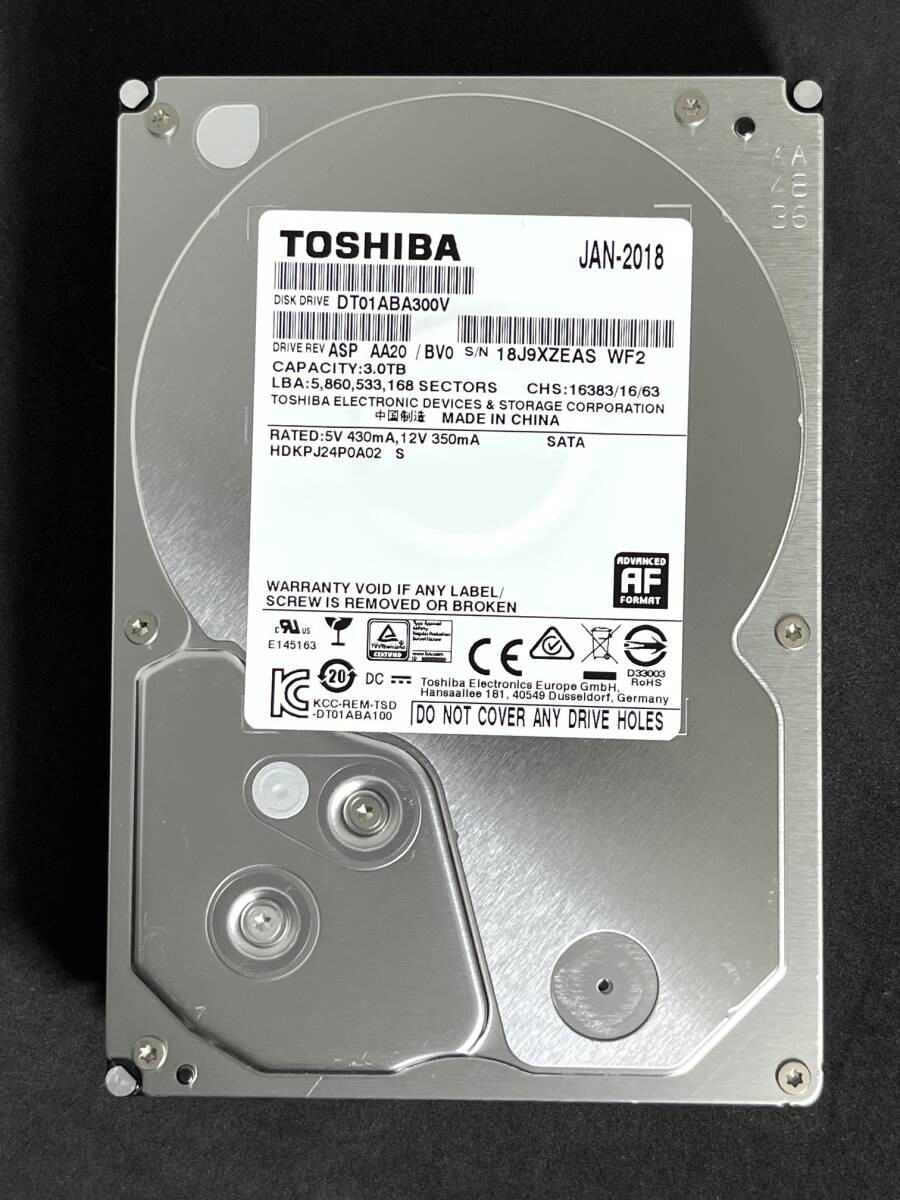 3TB  DT01ABA300V / TOSHIBA 2018 Production [Used: 841h] Low Activity 3.5-inch I