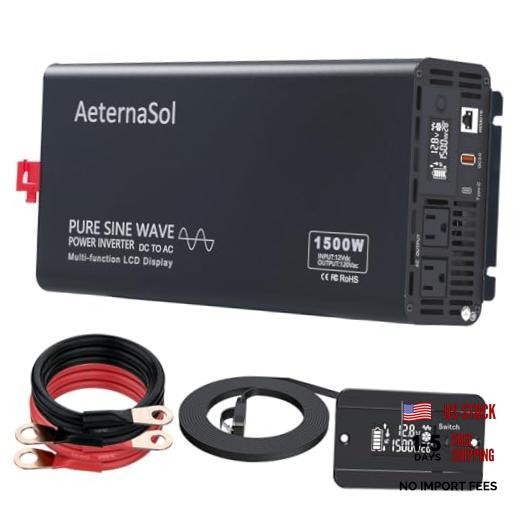 1500 W Pure Sine Wave Inverter 12V to 110V-120V Converter