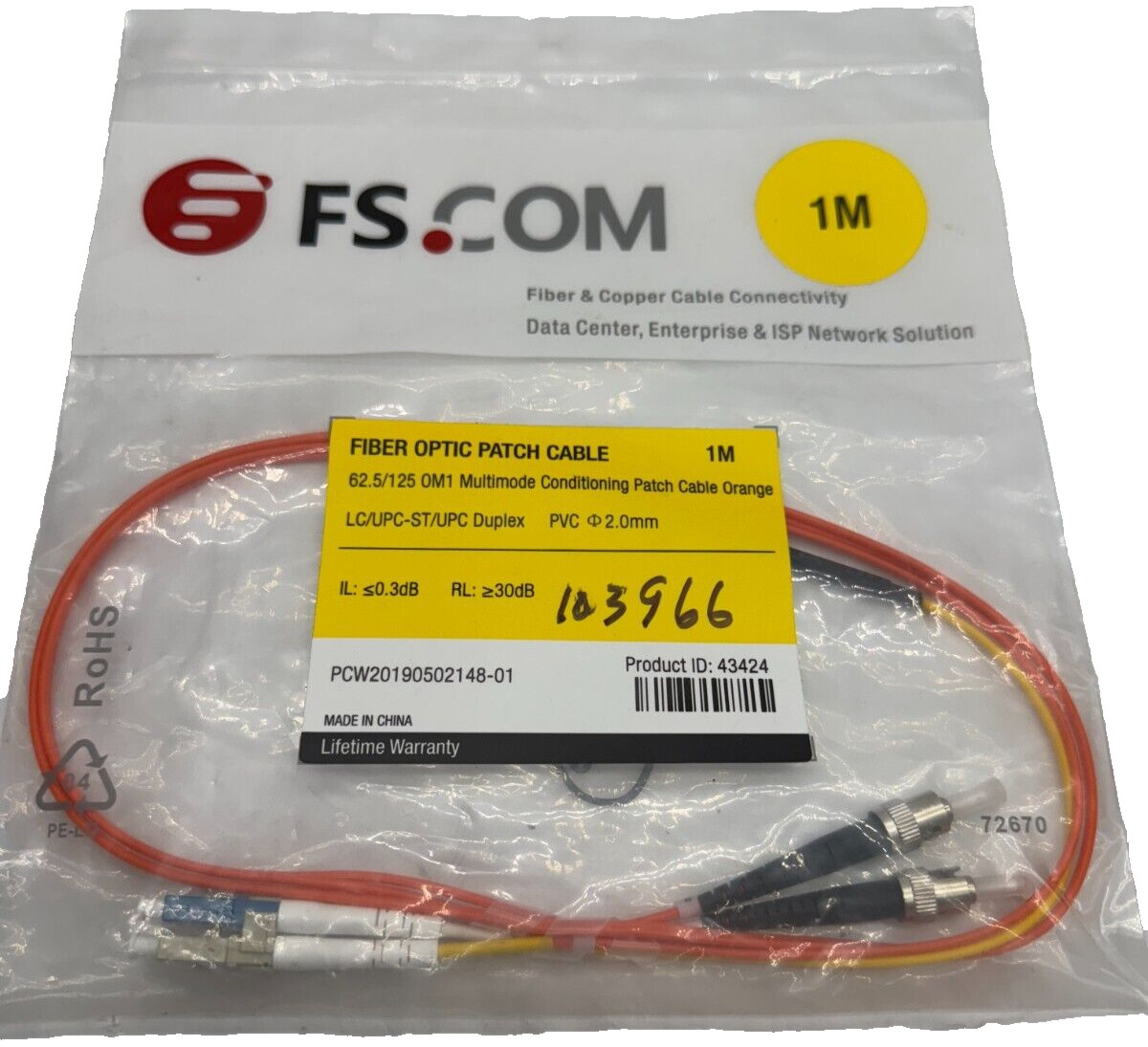 Lot of 10x LC-ST Duplex 1M Multimode Fiber Jumper FS.COM