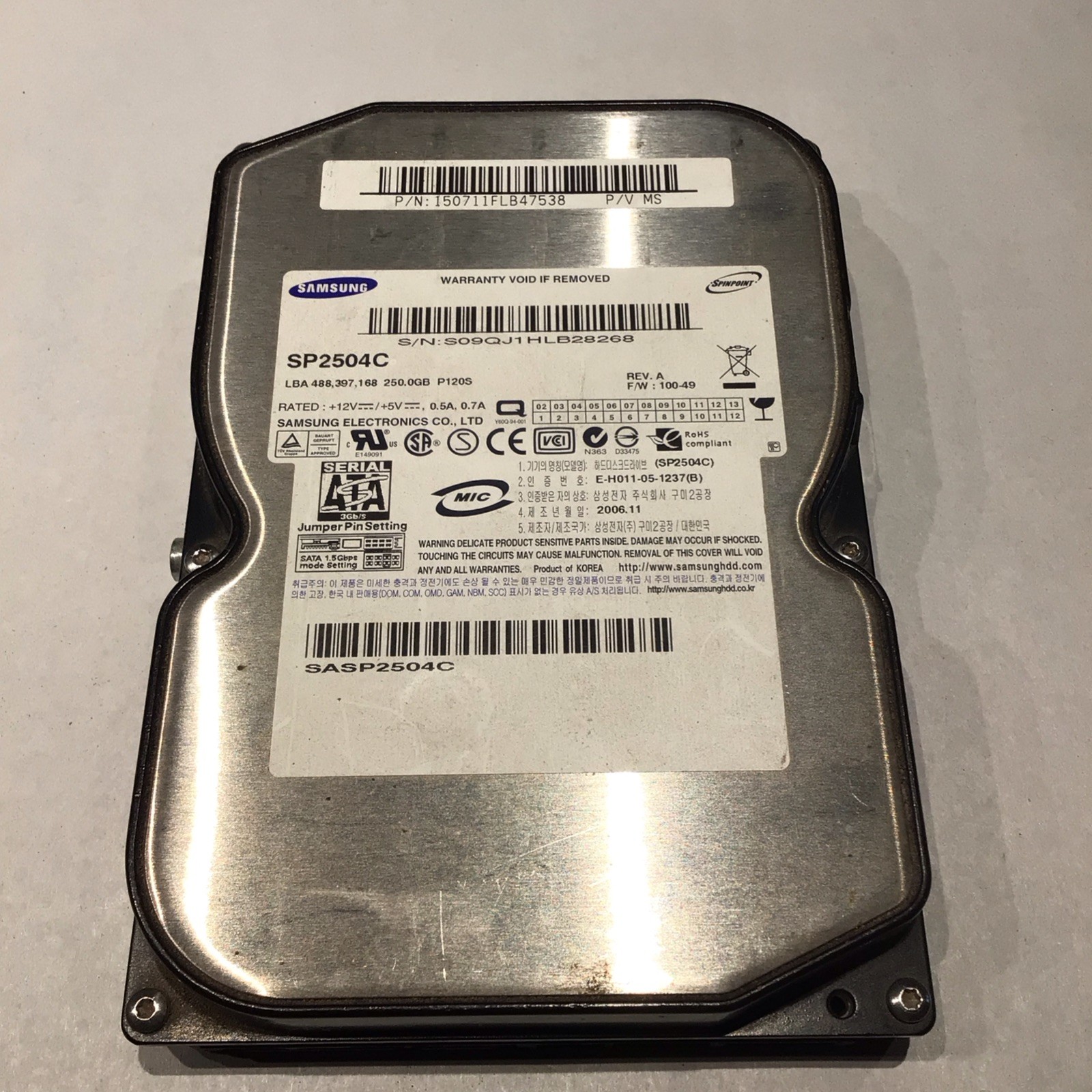 Samsung Spinpoint P120S 250GB,Internal,7200RPM,3.5" (SP2504C) HDD