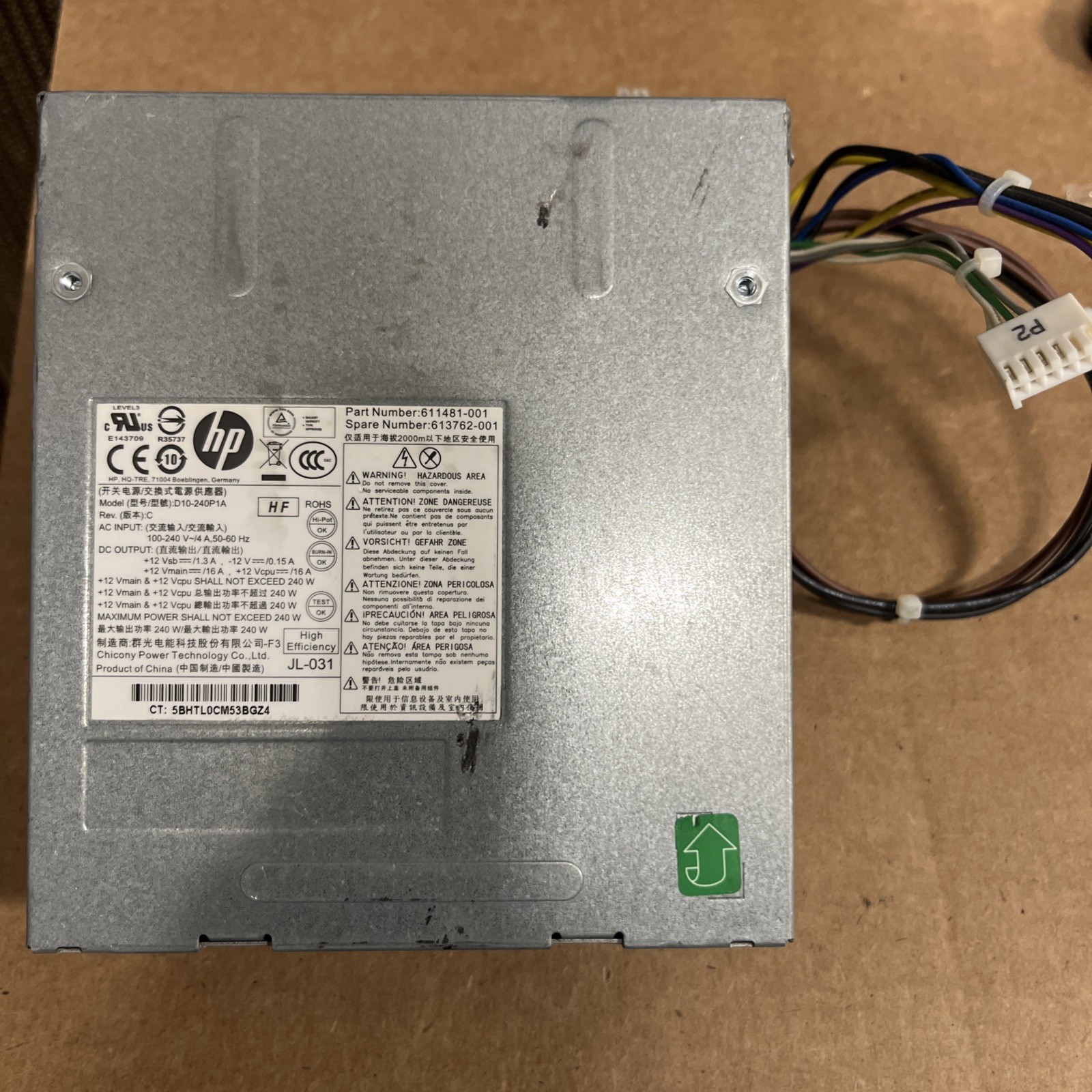 Genuine HP Compaq 6200 Pro 8200 SSF 240W Power Supply D10-240P1A 611481-001