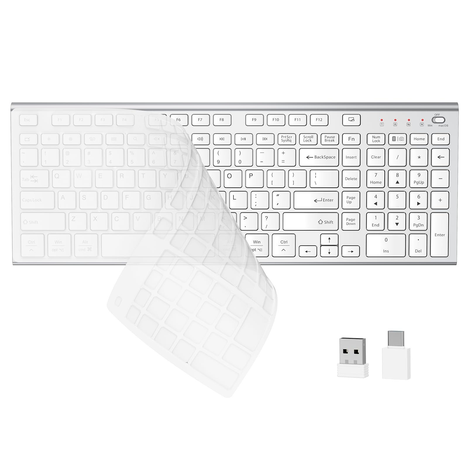 Wireless Silent Keyboard, Ultra Quiet USB Low Profile Compact Full Size with ...