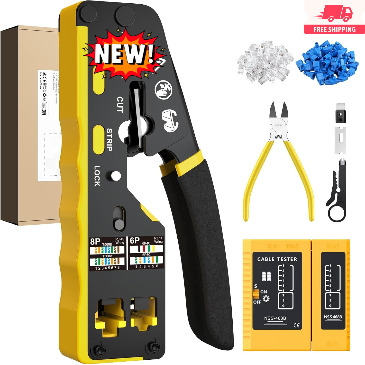 Kit de crimpado RJ45 - Crimpadora RJ45 3 en 1 con sistema de paso para Ethernet,