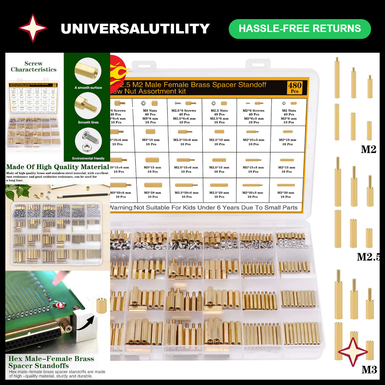 480Pcs M2 M2.5 M3 Standoffs Screws Nuts Kit for DIY Computer Builds & Projects
