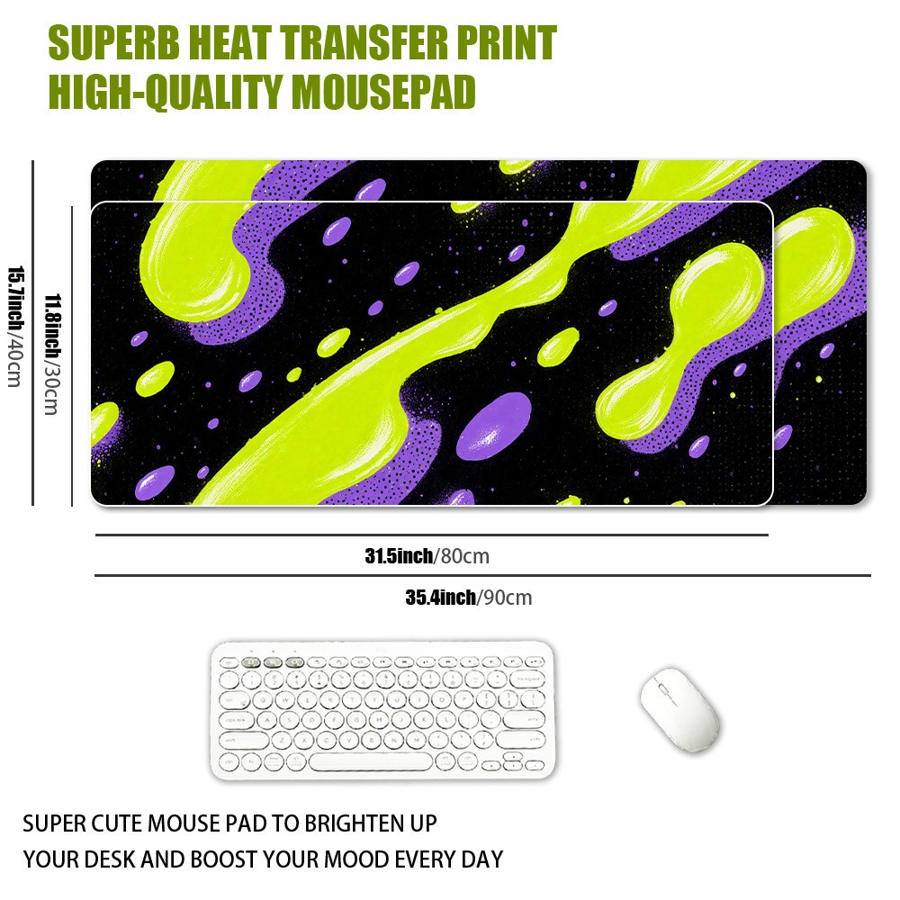 1pc, 2D FLAT Neon Slime Splash Art Mouse Pad, High Quality Non-Slip Washable D