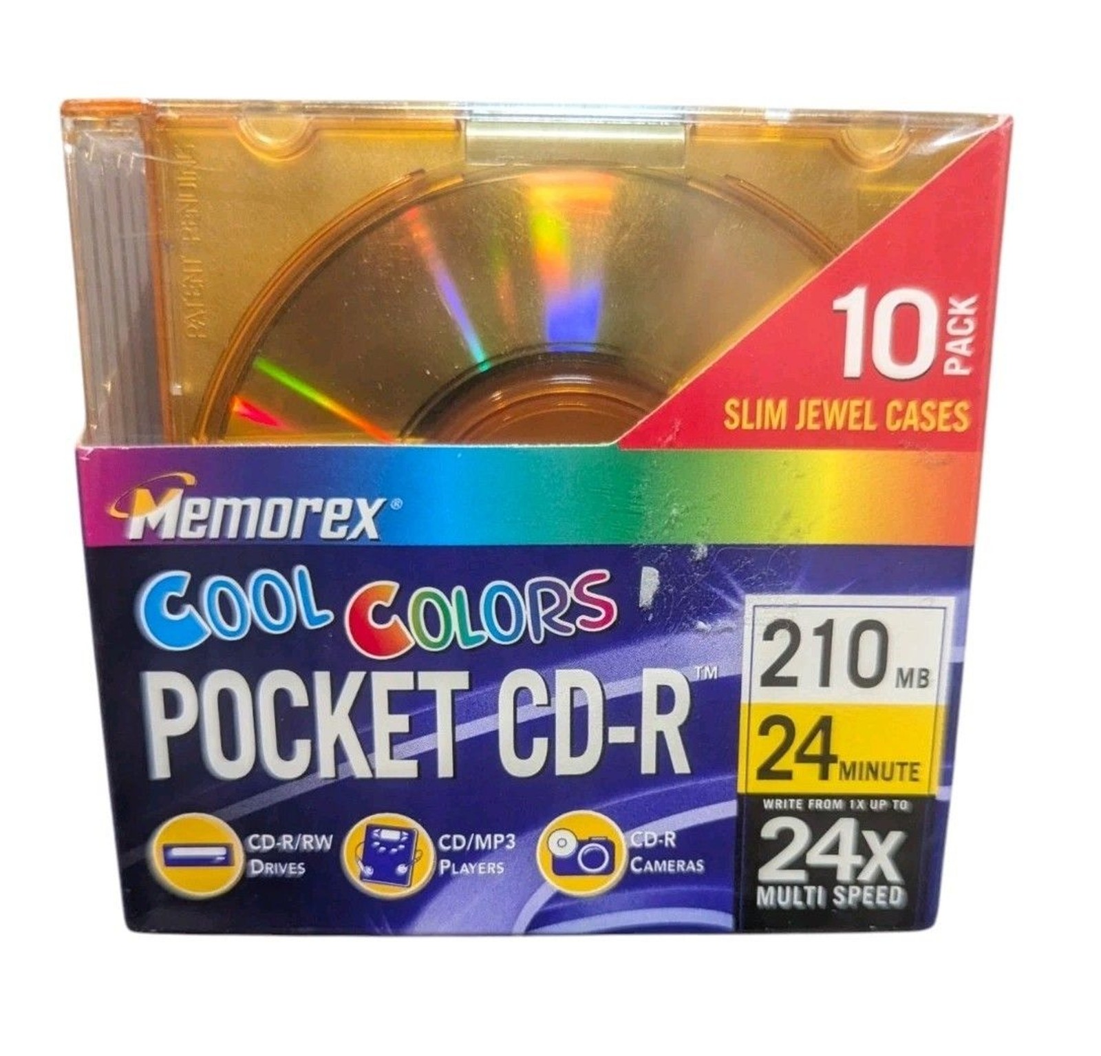 Memorex 10 Pack Cool Colors Pocket CD-R 210 MB New Sealed